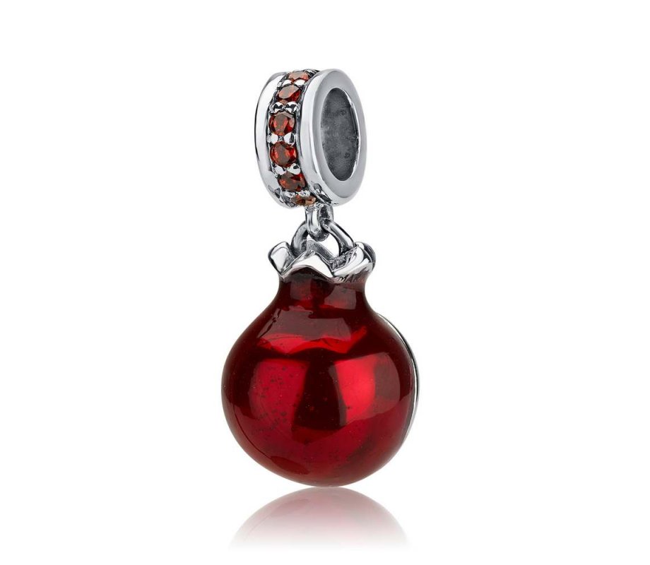 Sterling Silver Red Pomegranate Charm with stones