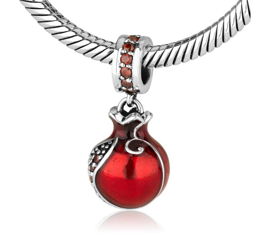 Sterling Silver Red Pomegranate Charm with stones