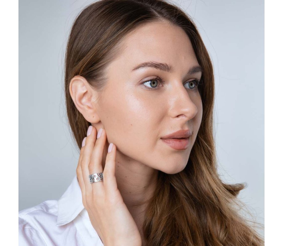 Sterling Silver Ring with Cutout Glittering Menorahs and Stars of David