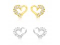 Sterling Silver Stud Earrings with Zircons, Heart Shape - Gold Plated or Silver