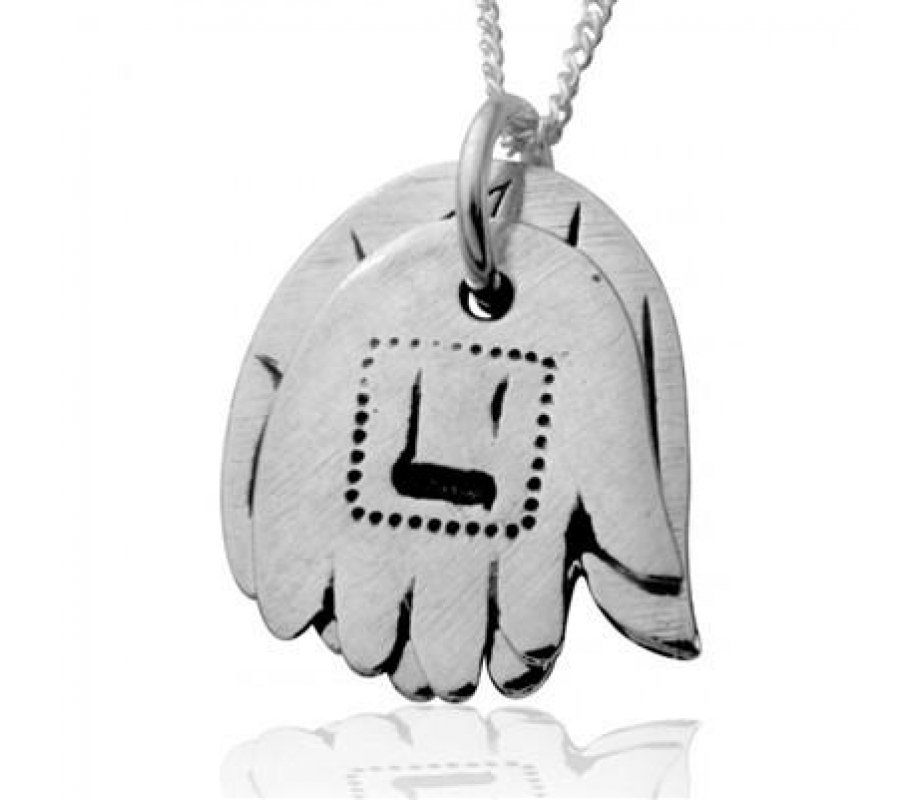 Sterling Silver Two Hamsa Kabbalah Pendant by HaAri Jewelry