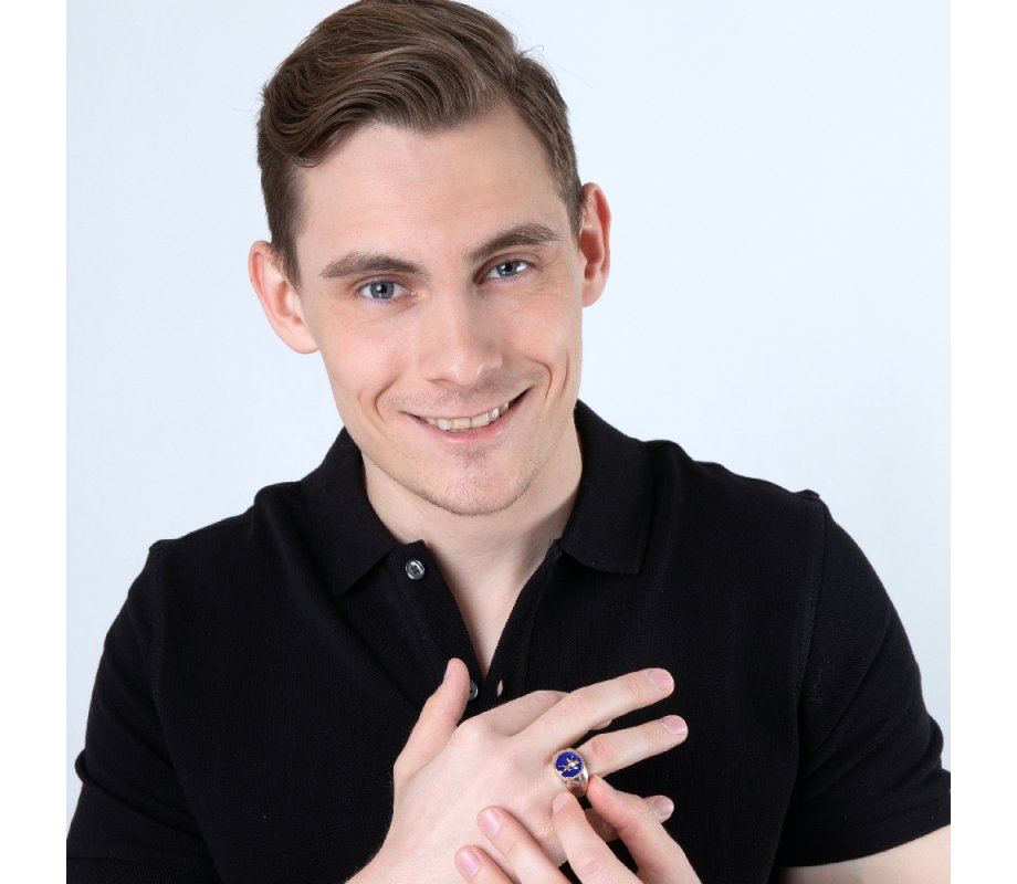 Sterling Silver and Gold Plated Man's Ring with Lion of Judah on Blue Enamel