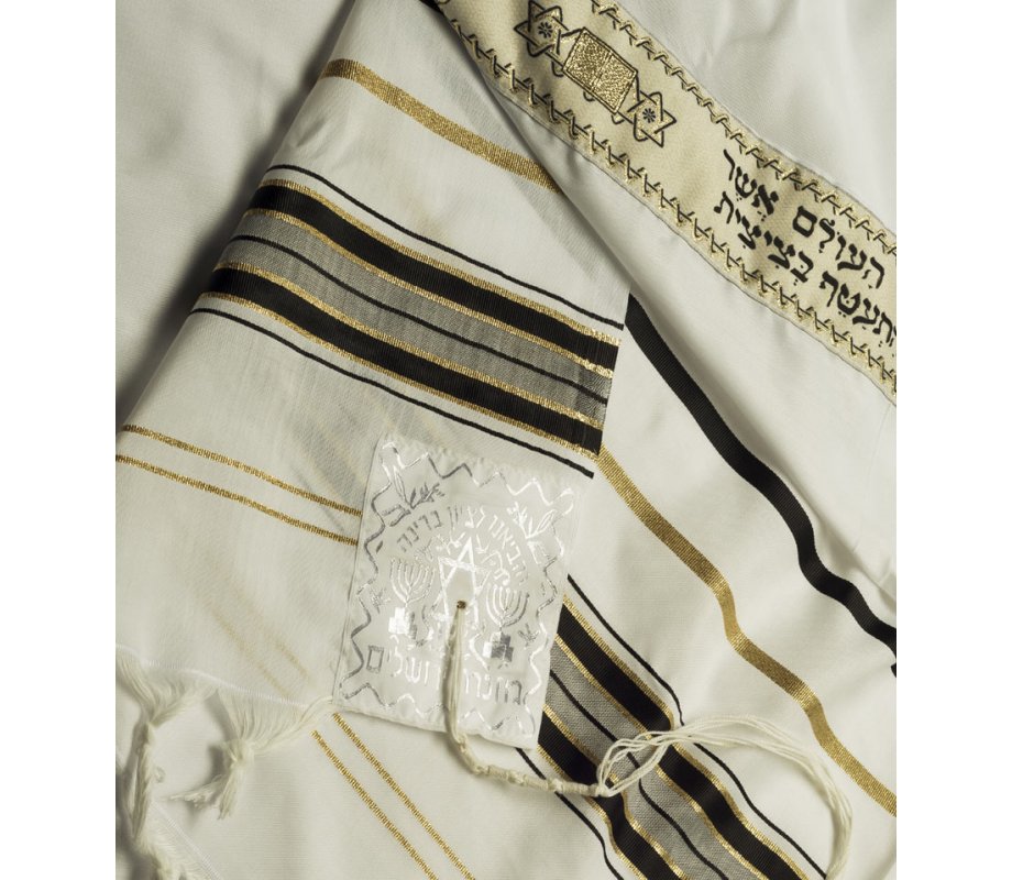 Talitnia Acrylic Imitation Wool Tallit Prayer Shawl - Black & Gold Stripes