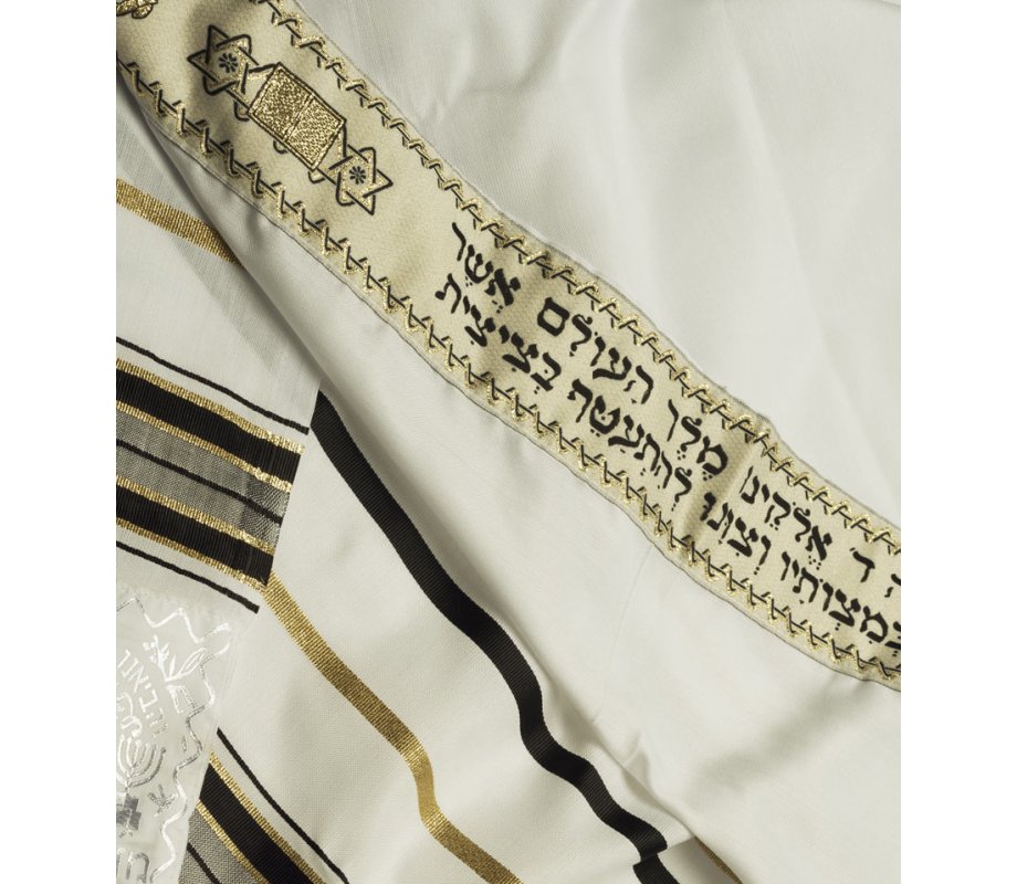 Talitnia Acrylic Imitation Wool Tallit Prayer Shawl - Black & Gold Stripes
