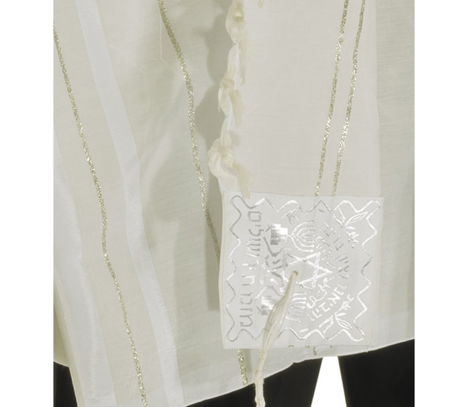 Talitnia Acrylic Tallit Imitation Wool Prayer Shawl - White & Silver Stripes