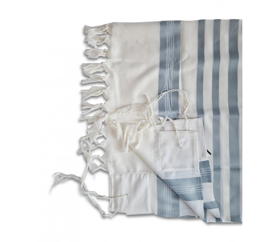 Talitnia Barak Non Slip Lightweight Wool Tallit Prayer Shawl - Light Blue Stripes