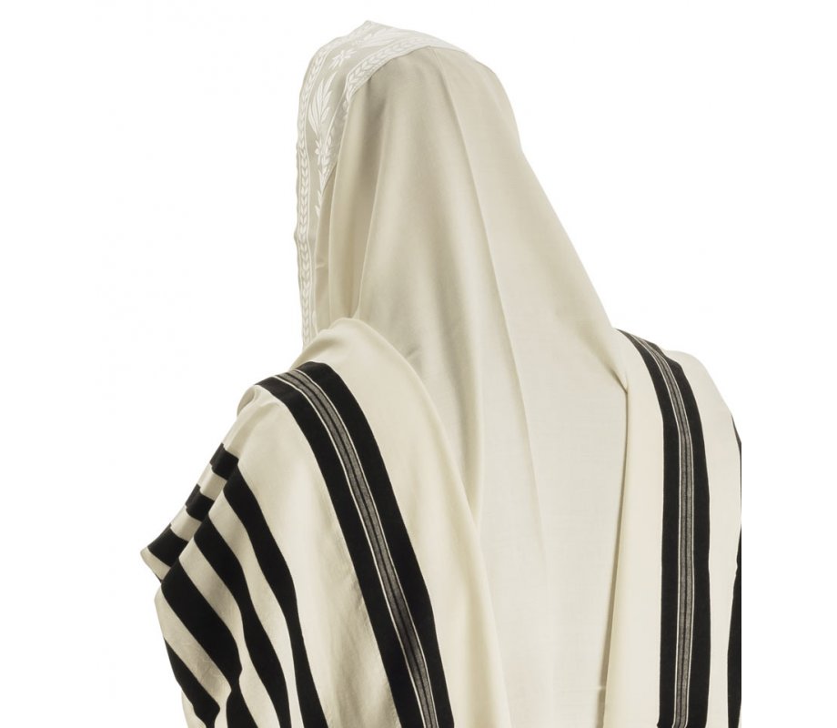 Talitnia Malchut Wool Non Slip Tallit Prayer Shawl Black Stripes - Optional Handmade Tzitzit Strings
