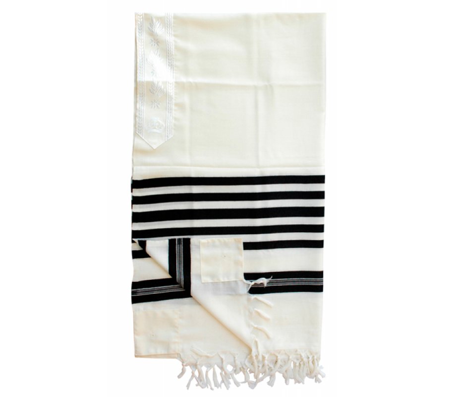 Talitnia Malchut Wool Non Slip Tallit Prayer Shawl Black Stripes - Optional Handmade Tzitzit Strings