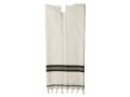 Talitnia White Wool Tallit Katan With Center Fringes - Black Stripes