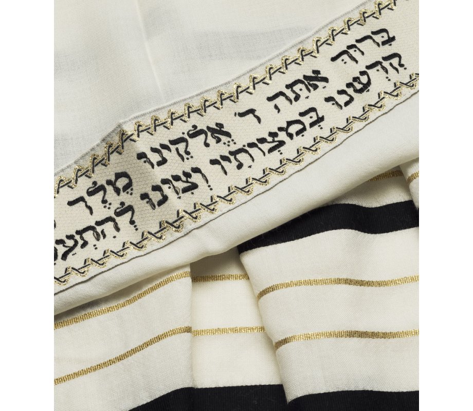 Talitnia Wool Tallit Traditional Kosher Prayer Shawl - Black & Gold Stripes