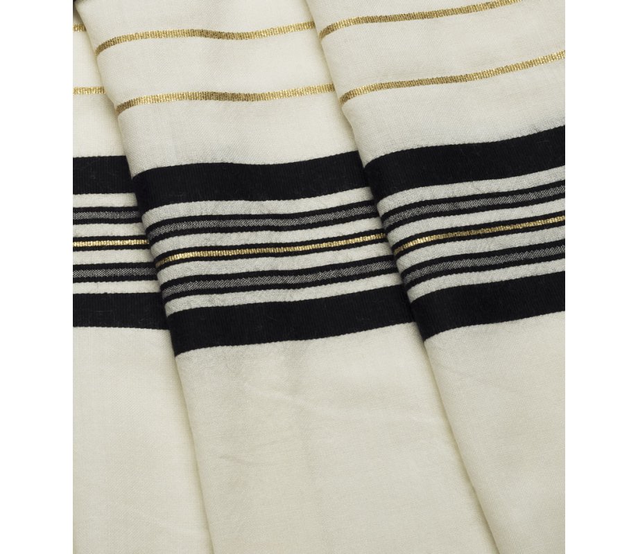 Talitnia Wool Tallit Traditional Kosher Prayer Shawl - Black & Gold Stripes