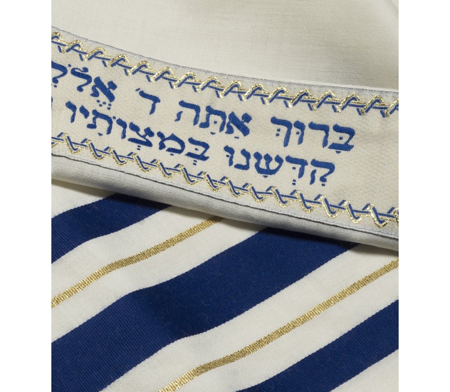 Talitnia Wool Tallit Traditional Kosher Prayer Shawl - Blue & Gold Stripes
