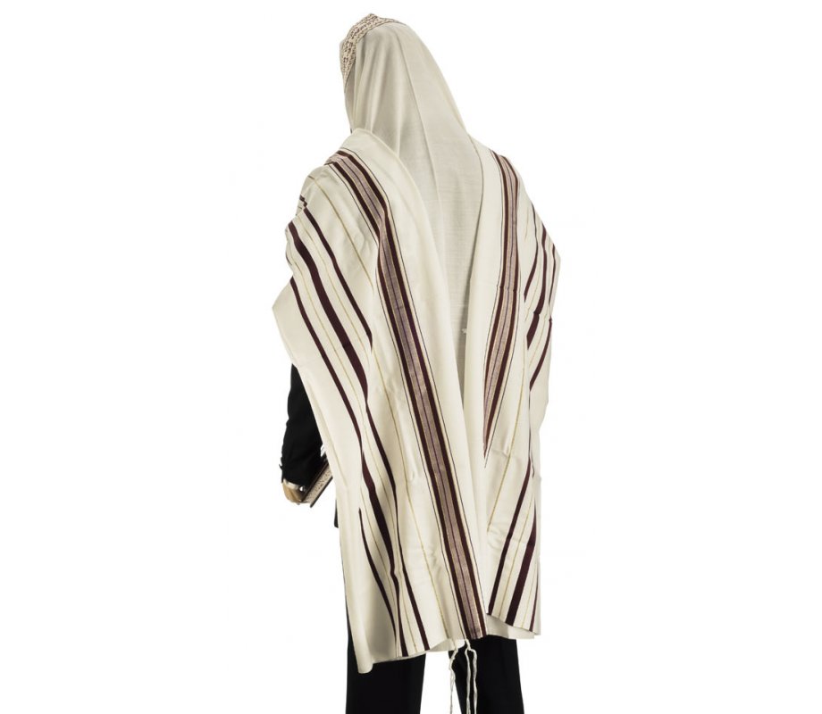 Talitnia Wool Tallit Traditional Kosher Prayer Shawl - Maroon & Gold Stripes