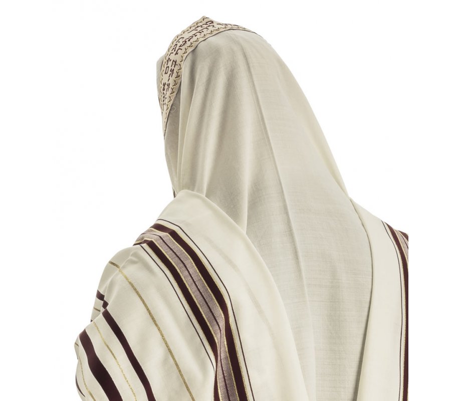 Talitnia Wool Tallit Traditional Kosher Prayer Shawl - Maroon & Gold Stripes
