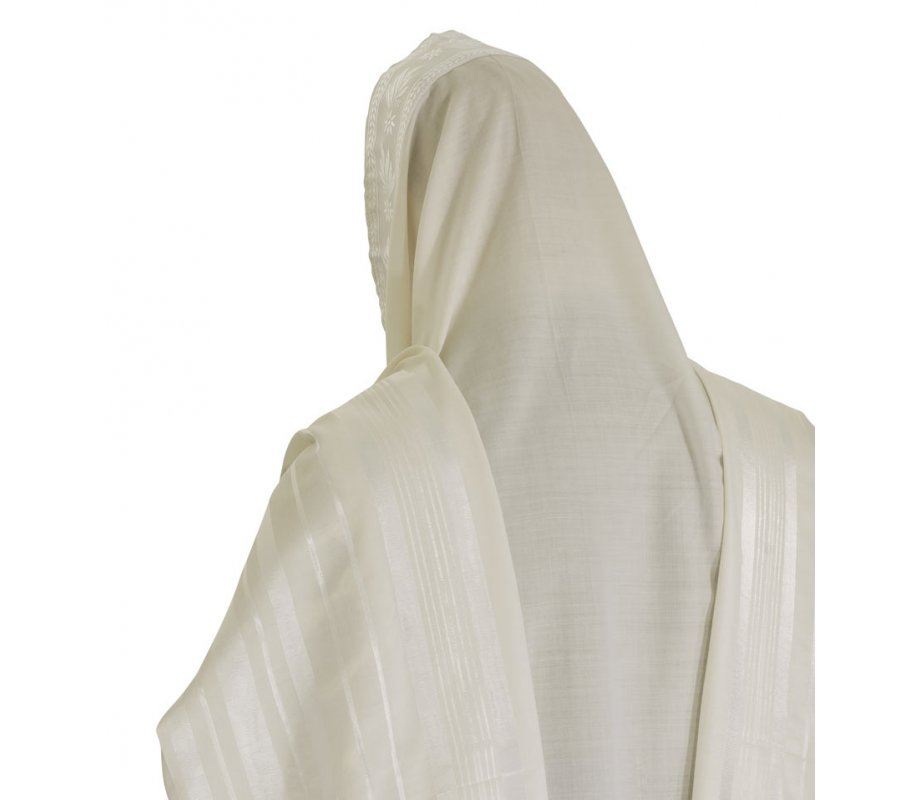 Talitnia Wool Tallit Traditional Kosher Prayer Shawl - White Stripes