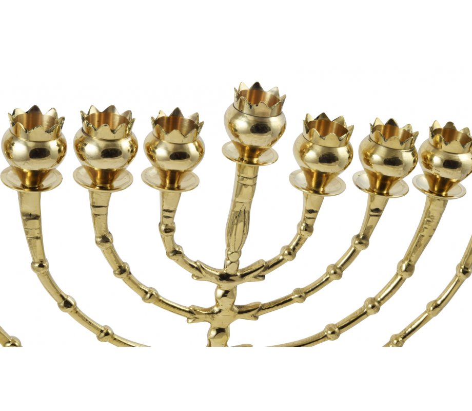 Tall Brass Chanukah Menorah, Cups with Pomegranate Design - 16 Inches