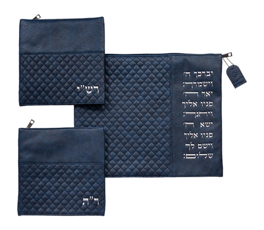 Tallit Bag and 2 Bags for Rashi & Rabbeinu Tam Tefillin, Cohens Blessing - Blue