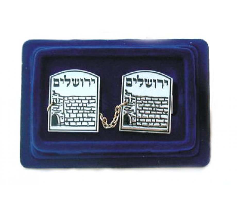 Tallit Prayer Shawl Clips, Nickel Plated - Decorative Western Wall