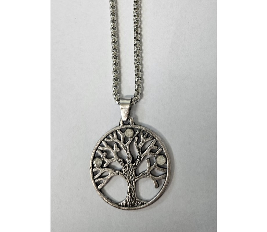 Tree of Life Necklace in Frame with Crystal Stones, Large – Stainless Steel