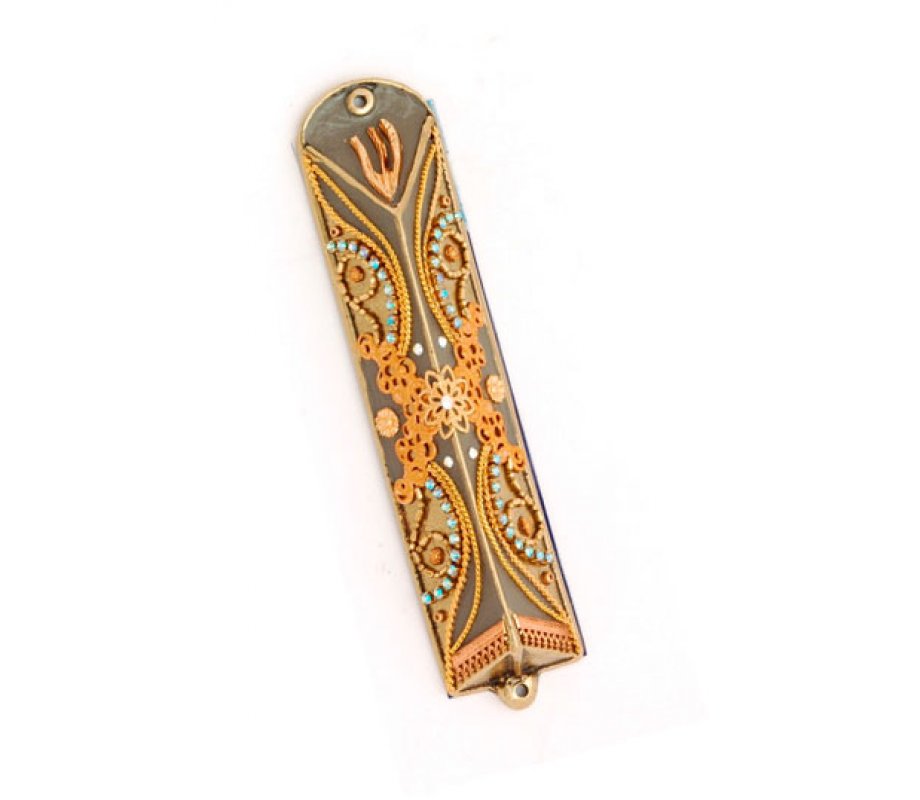 Triangle Pewter Mezuzah in Gold by Shades Ester Shahaf