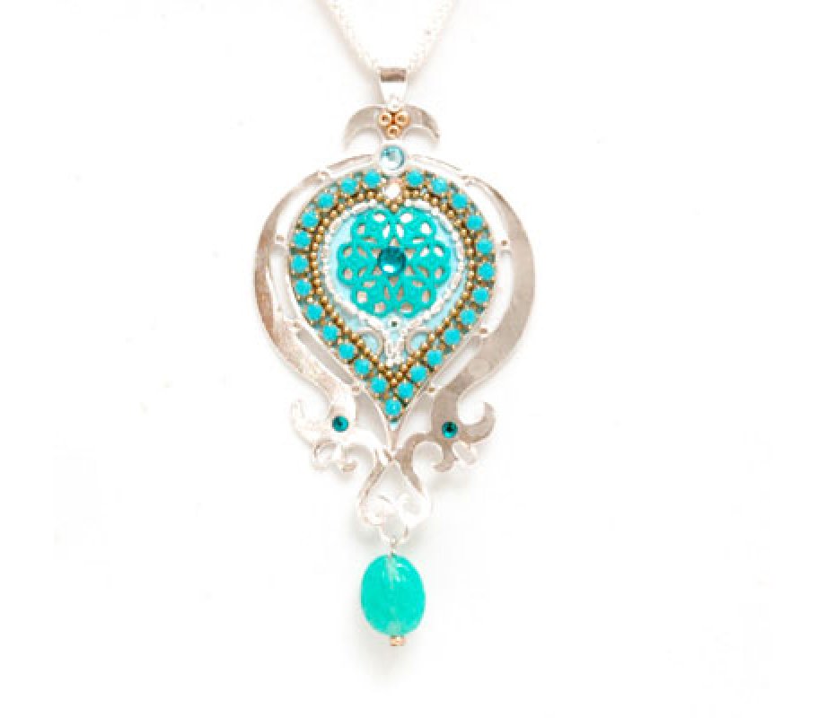 Turquoise Enamel Silver Necklace by Ester Shahaf