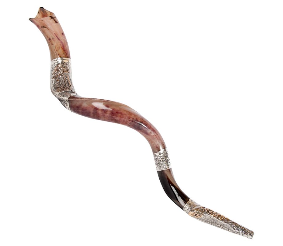 Two Tone Jerusalem Design Sterling Silver Yemenite Shofar