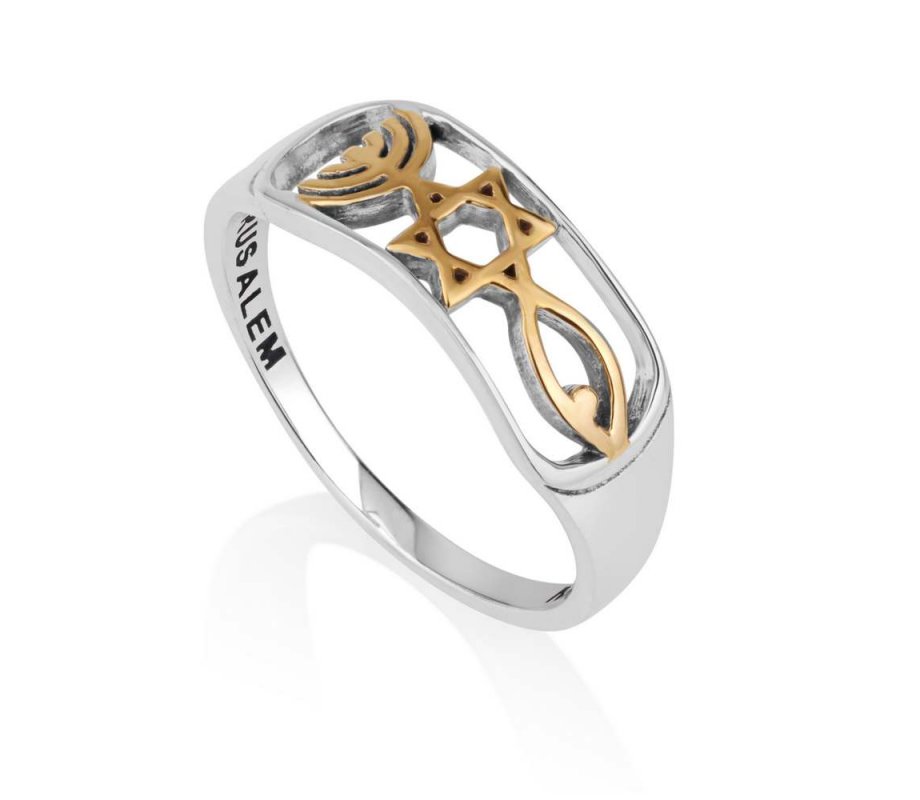 Two Tone Sterling Silver and Gold Plated Ring - Messianic Design