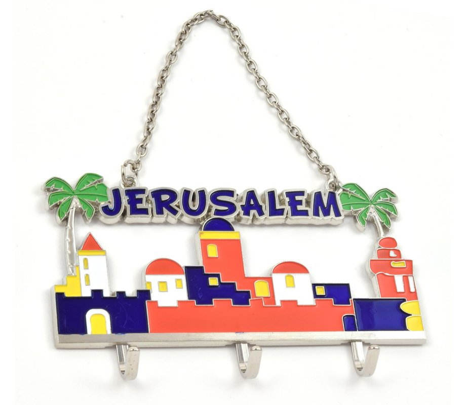 Wall Key Hanger with Chain, Jerusalem Landscape - Colorful
