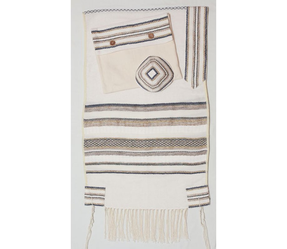 Weaving Creation Hand Woven White Tallit Malchut - Royalty