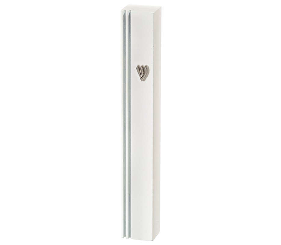 White Aluminum Mezuzah Case with Side Channel Indentation – Silver Shin
