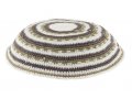 White DMC Knitted Kippah with Green and Purple Concentric Circles