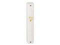 White Plastic Lucite Mezuzah Case with Gold Shin Letter - Various Lengths