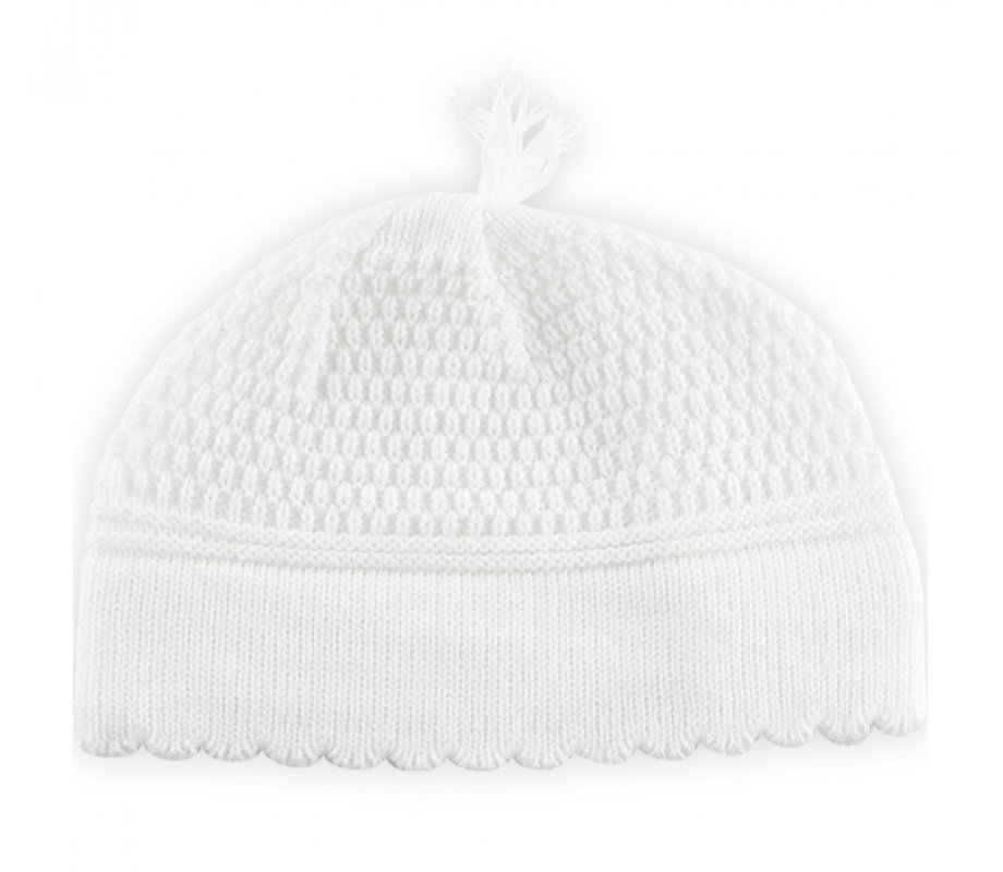 White Strech DMC Fabric Frik Kippah with Small Tassel - White