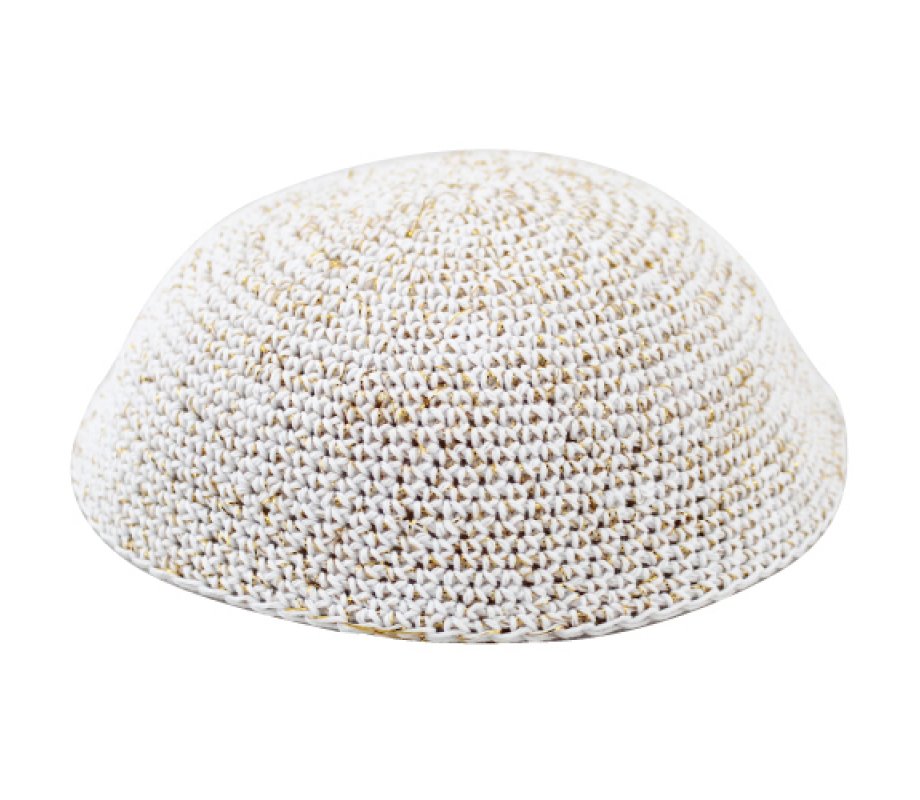 White and Gold Speckled Knitted Kippah