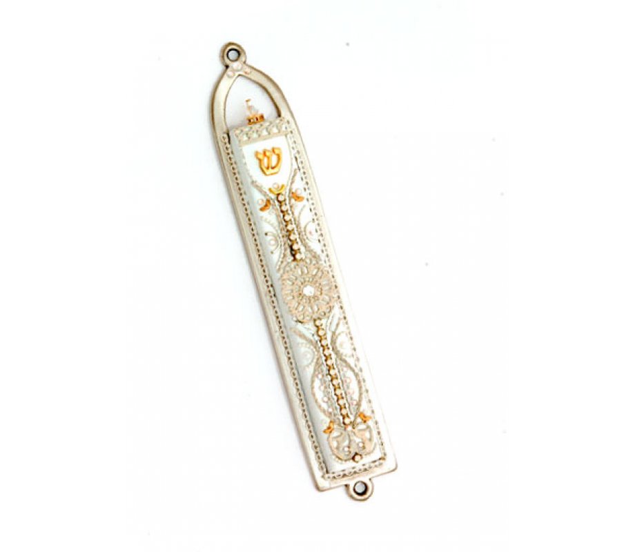 White-Orange Filigree Design Mezuzah by Ester Shahaf