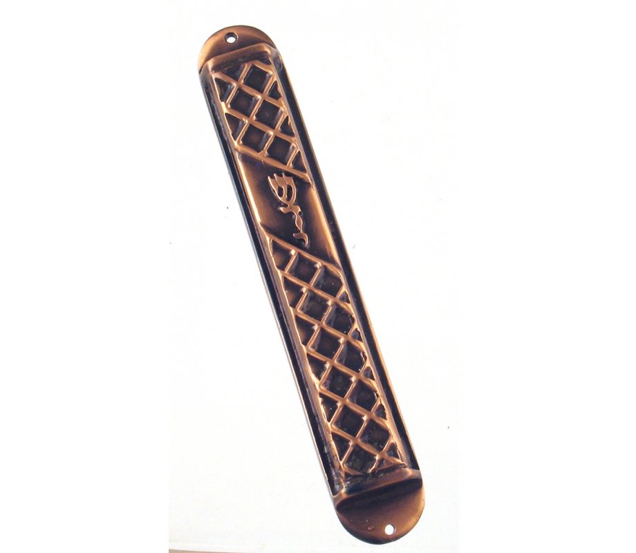 Wide Rectangular Pewter Mezuzah Case - Criss-Cross