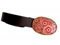Woman's Belt with Oval Pink Flower Design Buckle by Iris Design