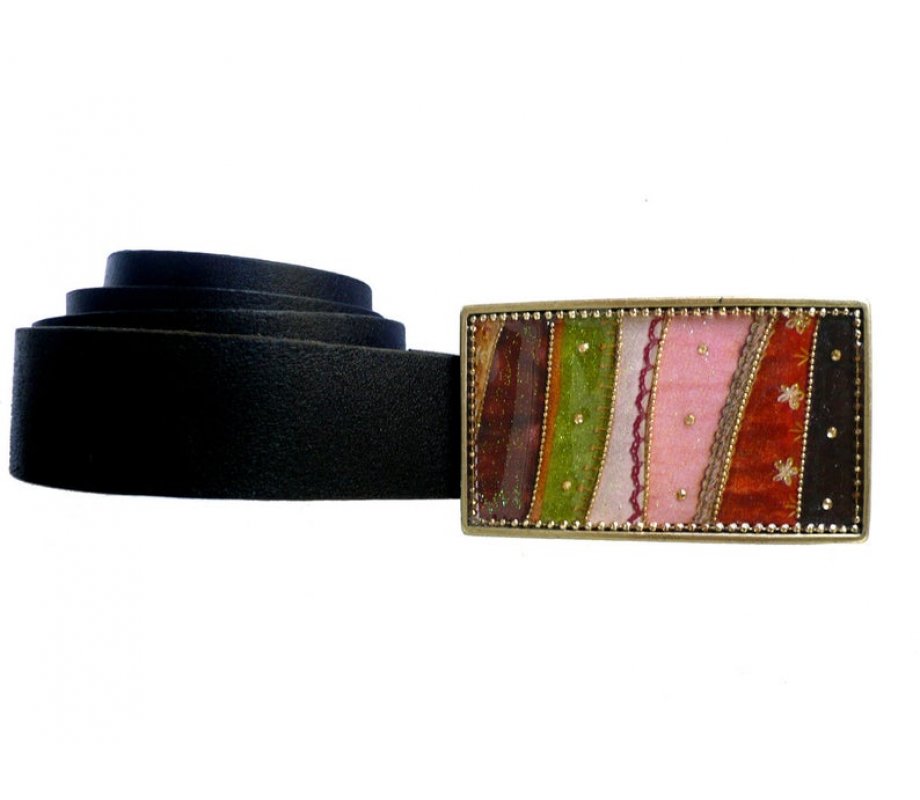 Woman's Belt with Stripe Pop Art Design Buckle by Iris Design