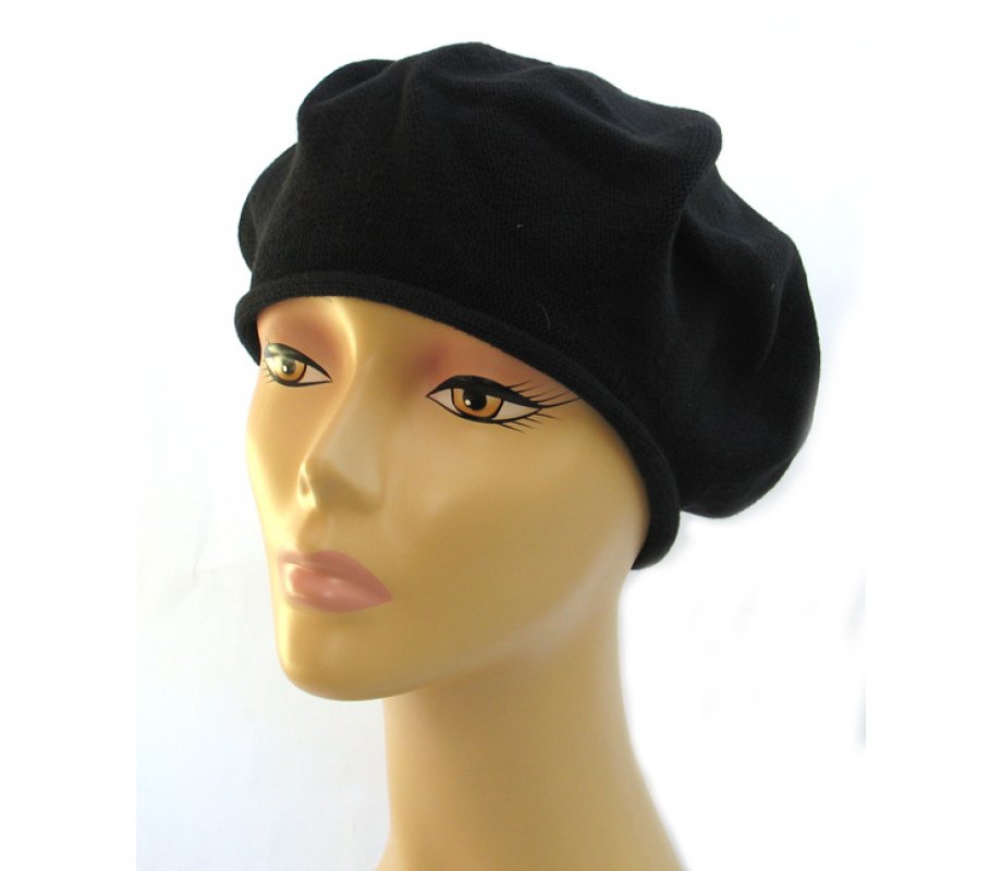 Womens Classic Black Cotton Beret