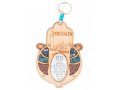 Wood Hamsa for Wall with Hebrew Home Blessing & Semi-Precious Stones - Jerusalem