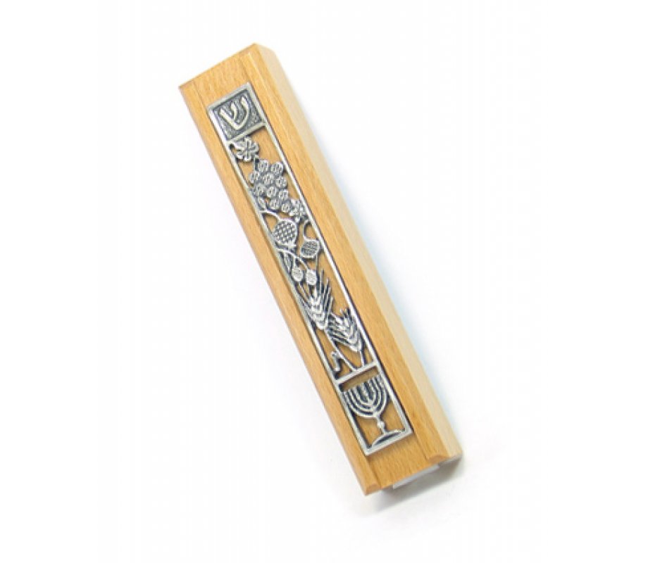 Wood Seven Species Mezuzah