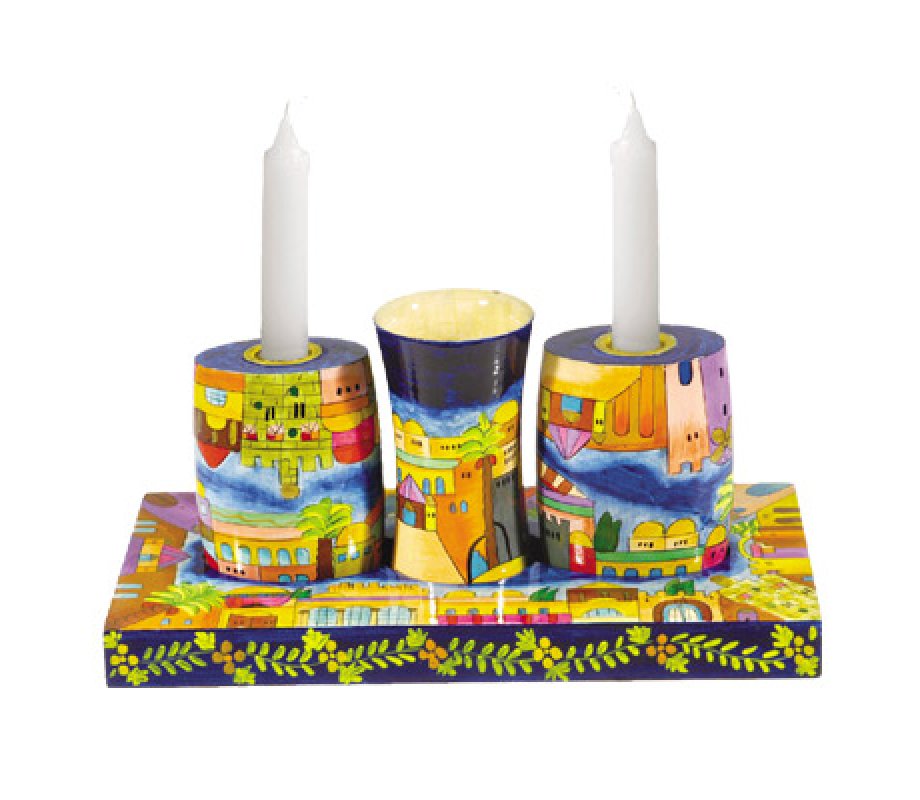Yair Emanuel - Shabbat Candles and Havdalah Set, Hand Painted Wood – Jerusalem