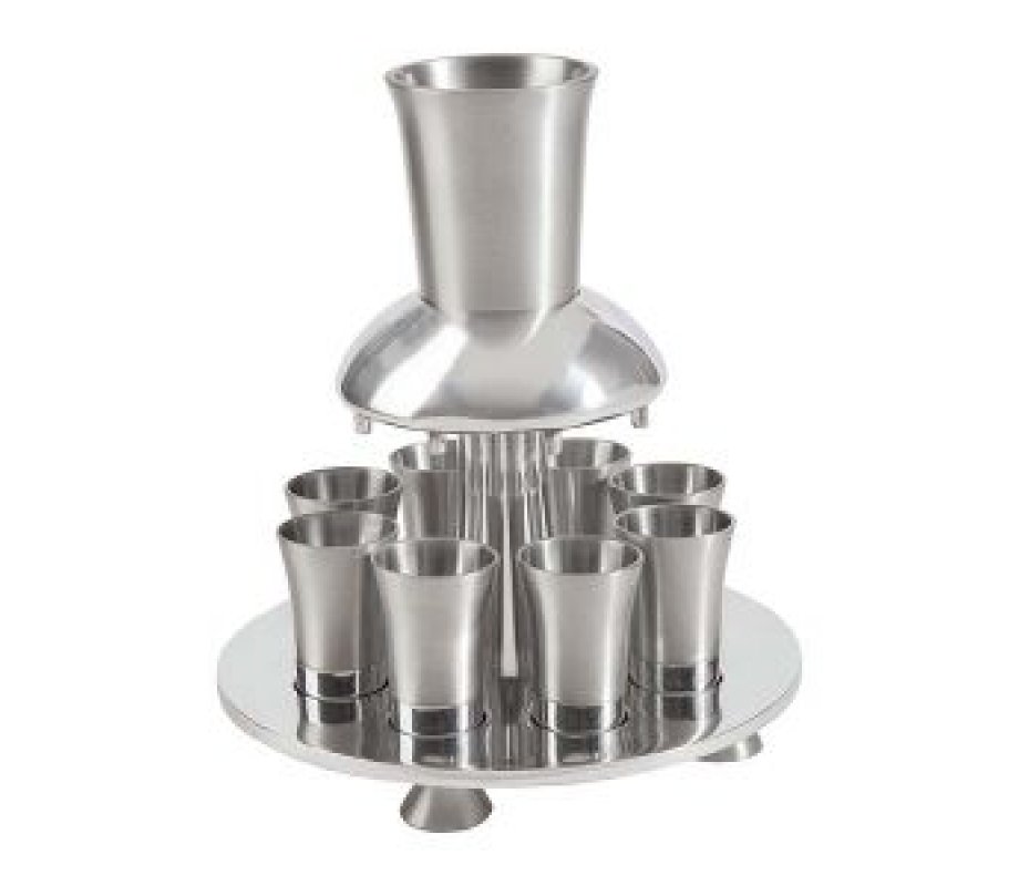 Yair Emanuel Aluminum Kiddush Fountain with Goblet, 8 Cups & Tray - Silver