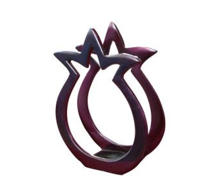 Yair Emanuel Aluminum Napkin Serviette Holder, Pomegranate Shape - Maroon