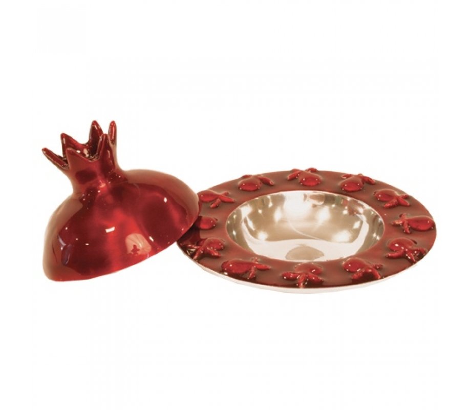 Yair Emanuel Anodized Aluminum Honey Dish with Pomegranate Cover - Ruby Red