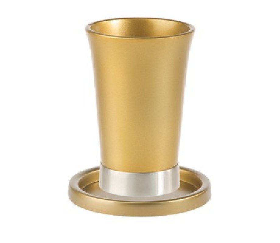 Yair Emanuel Anodized Aluminum Kiddush Cup and Saucer