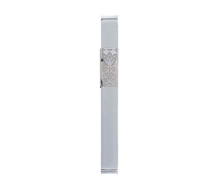 Yair Emanuel Anodized Aluminum Mezuzah Case, Decorative Cutout Flower - Gray
