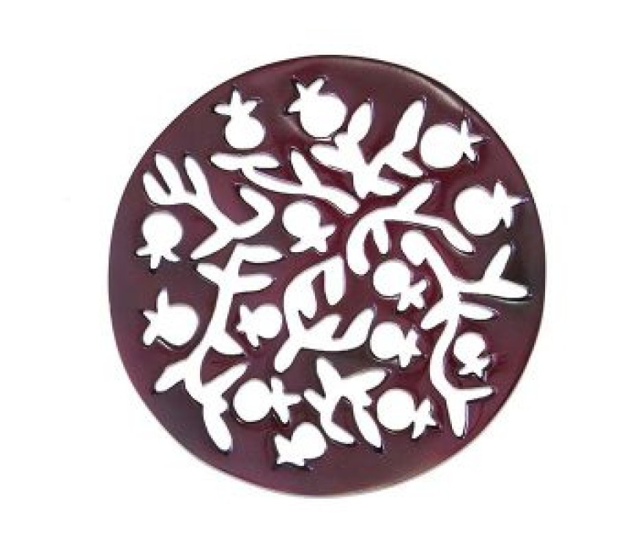 Yair Emanuel Anodized Aluminum Trivet, Pomegranates - Maroon