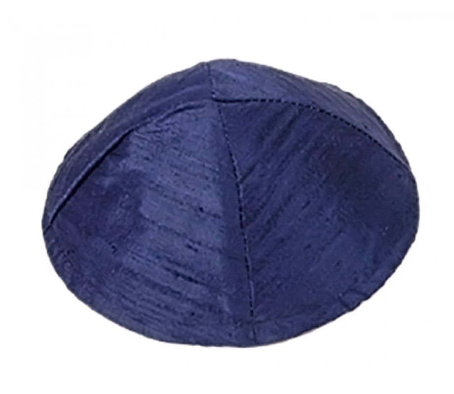 Yair Emanuel Basic Raw Silk Kippah - Dark Blue