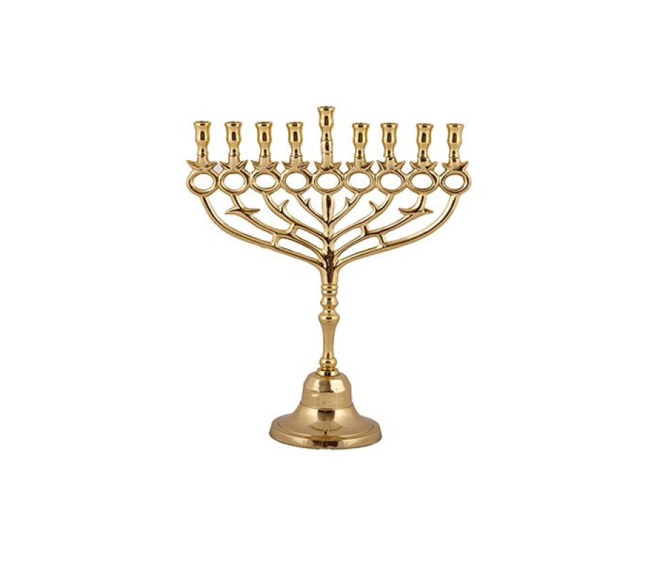 Yair Emanuel, Brass Gold Chanukah Menorah with Pomegranate Design - 10